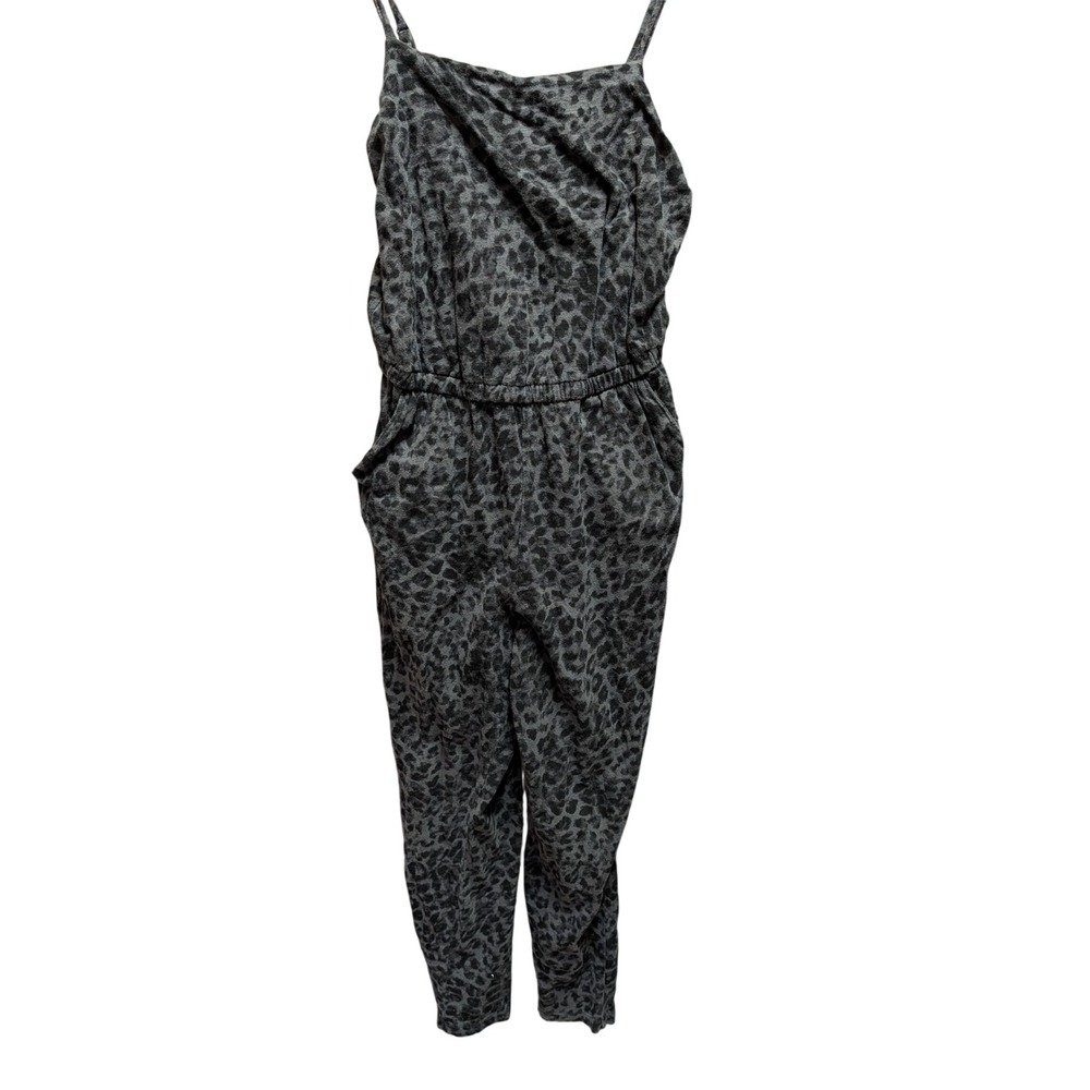 Old Navy Jumpsuit Womens S Gray Leopard Print Excellent Adjustable Pocket Knit